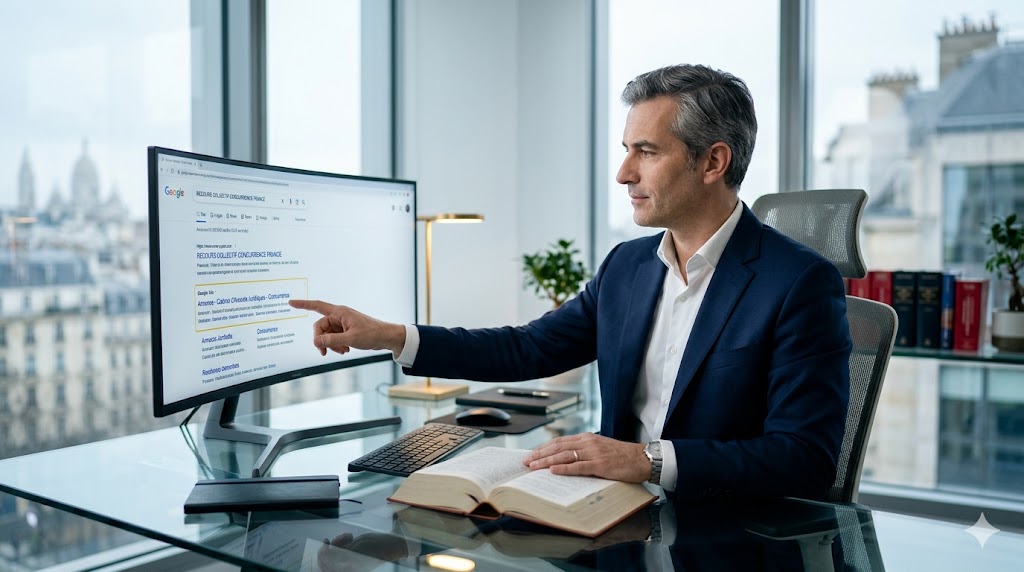 Avocat consultant les résultats Google Ads depuis son bureau